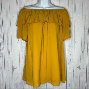 NEW Women’s Size Small Yellow Flowy Off Shoulder Blouse Boho Flutter Sleeve